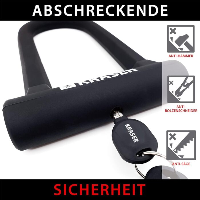 Велосипедний U-замок з високим рівнем безпеки сталевий трос 120 см кріплення, 65145B