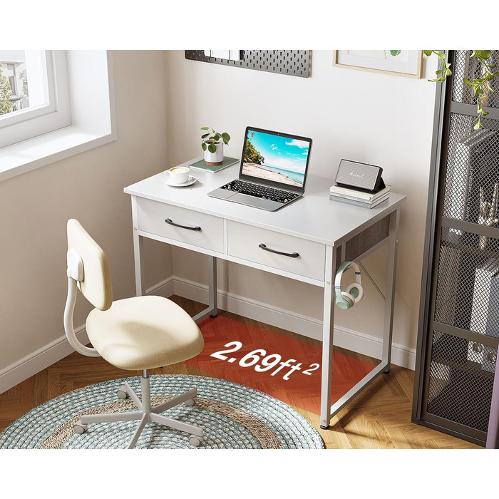 Письмовий стіл з 2 шухлядами, 80x40x78,7 см, невеликий стіл з тримачем для навушників, офісний стіл, ПК-стіл для офісу, вітальні, домашнього офісу, білий 80x40x78,7 см, білий