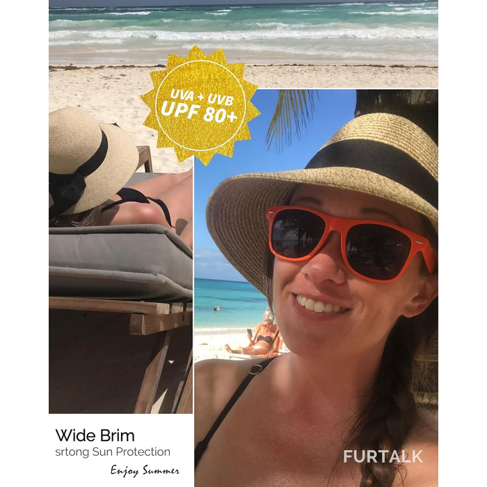 Жіночий сонцезахисний капелюх, пляжний капелюх із захистом від ультрафіолету, складний літній капелюх, солом&39яний капелюх UPF 50 з широкими полями, колір бежевий бежева стрічка