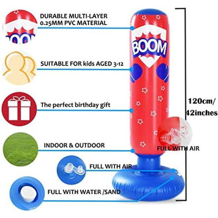 Боксерська груша JanTeelGO Kids 120 см, боксерська груша для миттєвого відскоку для занять кікбоксингом, карате, тхеквондо для зня