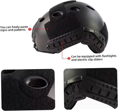 Швидкий шолом Легкий страйкбольний шолом з підкладкою, регульованим ремінцем та бічними рейками для спорту на свіжому повітрі, пейнтболу, пейнтбольного шолома SWAT Combate Black