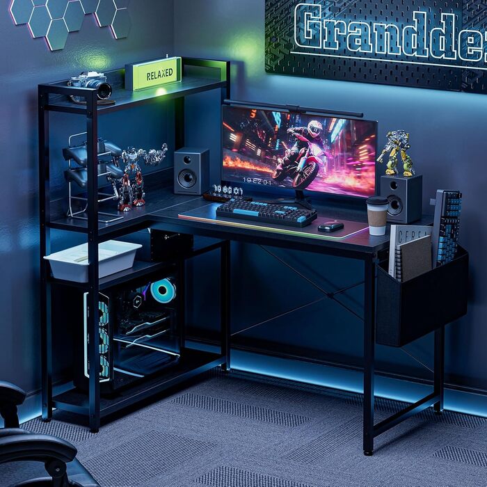 Г-подібний комп&39ютерний стіл Grandder з двосторонніми полицями, кутовий стіл для домашнього офісу, кабінету, стіл з тумбою, кабінет, 101,6 см, чорний (40 дюймів) (книжкова полиця)