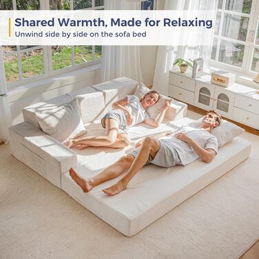 Розкладний диван MAXYOYO, вельветовий диван на підлозі, розкладний диван з підставкою для чашок та декоративними подушками, зручний компресійний диван для вітальні, спальні, кімнати для гостей, кремовий 3-місний