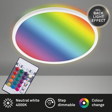 Стеля LED-панель BRILONER RGB-освітлення, диммер, керування кольором, підсвітка, з пультом ДК, 22 Вт, 2700 Лм, 4000 К, біла, Ø 42 см