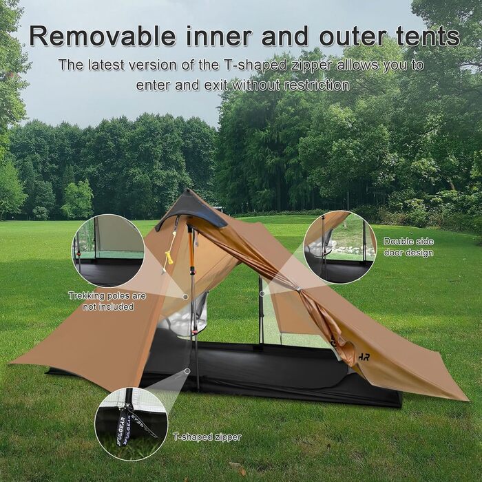 Або 2 особи, 3/4 сезону, водонепроникний професійний туристичний намет, 15D Professional Camping Tent 2 особи - хакі, 3F UL Gear Lanshan Ultralight Camping Tent, 1