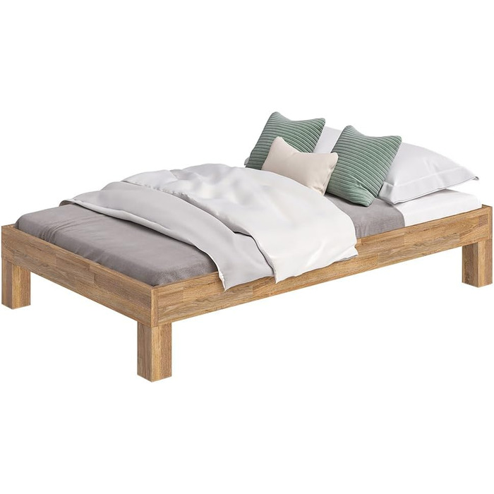 Ліжко Skølm Floki з масиву дуба 120x200 см - високоякісний каркас ліжка - каркас ліжка без узголів&39я - ліжко з натуральної промасленої деревини - ліжко 120x200 см, підходить як двоспальне ліжко - футон 120 x 200 см без узголів&39я - дуб