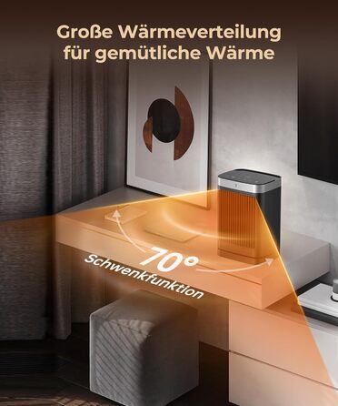 Енергозберігаючий електричний вентилятор-обігрівач з дистанційним керуванням, 2000 Вт, компактний, керамічний нагрівач PTC, тихий з 12-годинним таймером, 3 режими, захист від перегріву та перекидання, електричний обігрівач для спалень