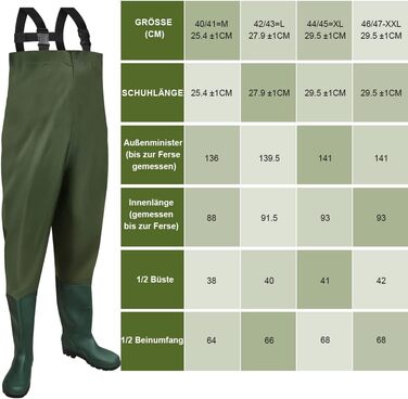 Вейдерси, водонепроникні рибальські вейдерси з нейлону 70D, композитного ПВХ, рибальські штани з нековзними гумовими чобітьми, вейдерси для ставка, вейдерси для захисту від повені, для будівельних майданчиків, риболовлі, ферм, садів, без гачків, розмір L,