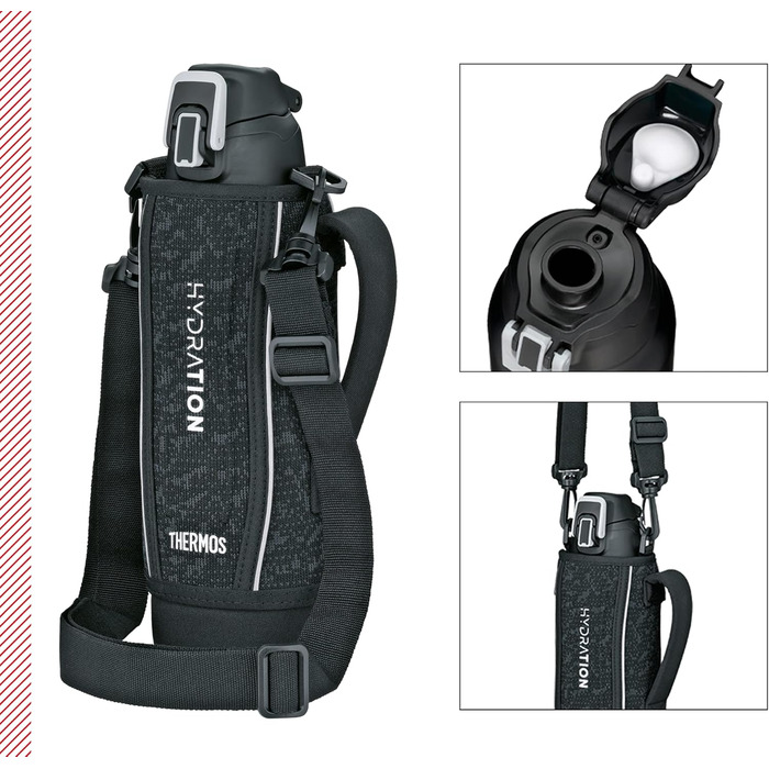 Л, чорний, термос з нержавіючої сталі 1л, пляшка для пиття з сумкою та ременем для перенесення, надзвичайно легка, ізольована пляш