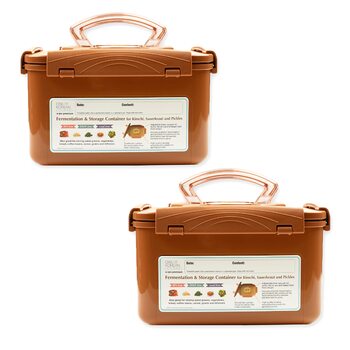 Контейнер для зберігання та ферментації квашеної капусти преміум-класу Crazy Korean Cooking з внутрішньою вакуумною кришкою, піщано-коричневий, 5,2 л, 2 шт. и по 5,2 л (1,3 галона), 2 шт.