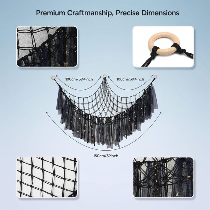 Гамак-іграшка з 2 м&39якими іграшками зі світлодіодними лампами, сітка для зберігання в дитячій кімнаті для організації плюшевих іграшок, декоративна підвісна сітка для декору спальні (чорний) Schwarz