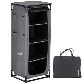 Кухня для кемпінгу Skandika Ruoka Висока шафа/кухонна шафа з мийкою та захистом від вітру та бризок, відділення для зберігання з полицями, сумка для перенесення, вулична кухня, кемпінгова шафа Вулична кемпінгова кухня, дорожня кухня 59 x 48 x 140 см