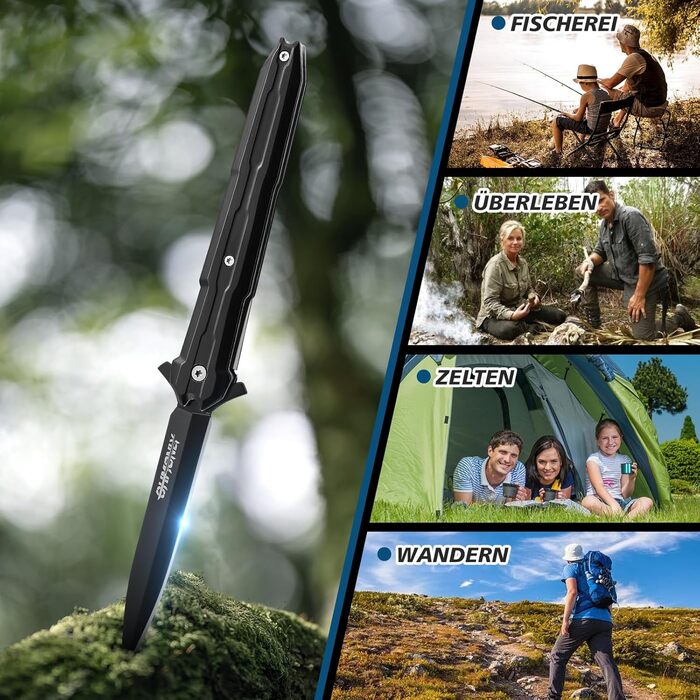 Складаний ніж одноручний ніж, кишеньковий ніж з нейлоновими піхвами і кишеньковою кліпсою, EDC ніж з ручкою з нержавіючої сталі, д