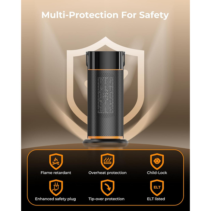 Енергозберігаючий електричний вентилятор-обігрівач - тихий керамічний вентилятор-обігрівач PTC потужністю 2000 Вт, 4-швидкісний нагрів, таймер 9 годин, пульт дистанційного керування, режим ECO, коливання 70, захист від перегріву та перекидання, чорний