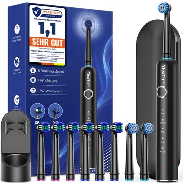 Обертова електрична зубна щітка для дорослих та дітей з 8 насадками, електрична зубна щітка з настінним тримачем та зарядною станцією, 5 режимів чищення та дорожній футляр, 60 днів роботи від акумулятора