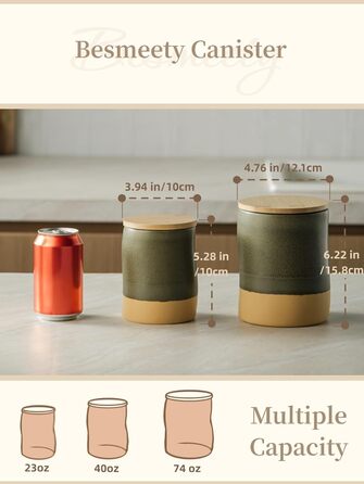 Герметичні контейнери для зберігання Besmeety з кришками, керамічні банки для зберігання, контейнери для зберігання продуктів, кухонне сховище, коробки для зберігання, зелено-жовті (1200 мл x 700 мл)