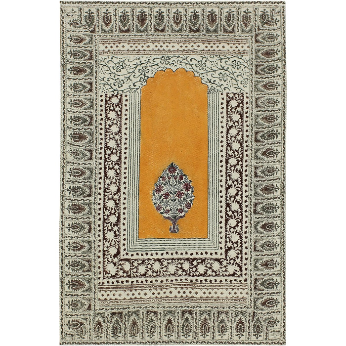 Бежевий, коричневий бавовняний з квітковим принтом Dhurrie Boho Kilim плоского плетіння Критий килим для передпокою Кімнатний деко