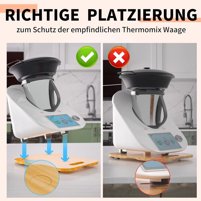Розсувна дошка Thermomix для Monsieur Cuisine Smart виготовлена з бамбука та універсальних коліс на дні та гумових ніжках для легкого переміщення без пошкодження ваг, 6 TM5