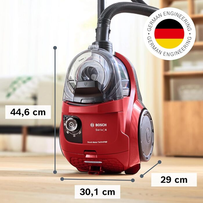 Безмішковий пилосос Bosch серії 4 BGS21CAR, гігієнічний фільтр, 10-річна гарантія на двигун, XXL насадка для оббивки, XXL насадка