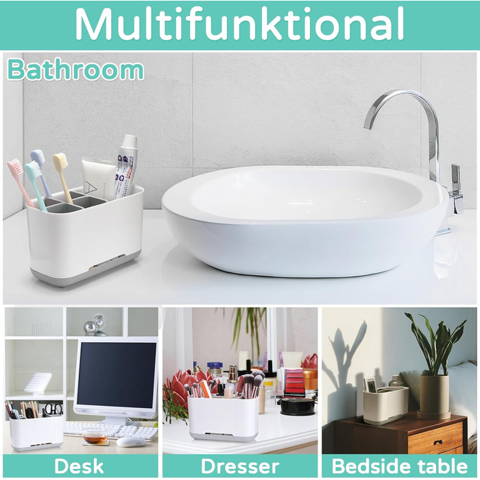 Тримач для зубних щіток, електричний органайзер для зубних щіток, регульована пластикова підставка для зубних щіток із неслизькою основою, 4 відділення для зубних щіток 2 слоти для зберігання