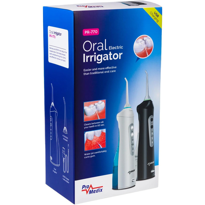 Портативний іригатор для ротової порожнини Бездротовий водний флоссер для чищення зубів та догляду за гігієною ротової порожнини, 4 насадки (Чорний), 770