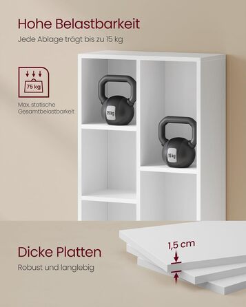 Книжкова шафа VASAGLE, книжкова полиця, з 5 відділеннями, офісна полиця, кубічна полиця, окремостояча полиця, для вітальні, спальні, офісу, дитячої кімнати, білий LBC25WT білий 5 відділень (24Г x 50Ш x 80В см)