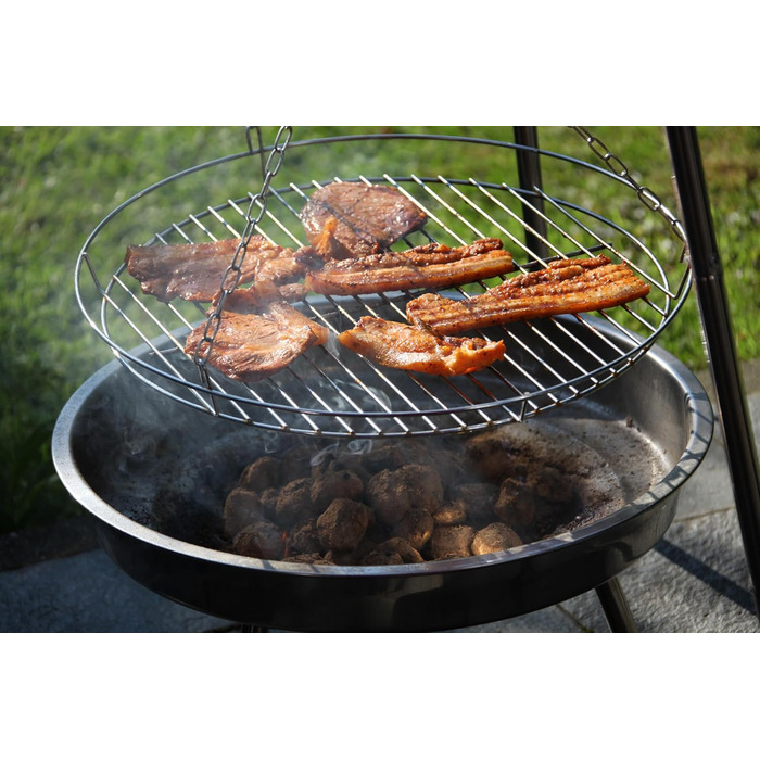 Гриль-тринога з ланцюгом, висота 150 см, з решіткою 46 см, чашею для вогню 50 см, вугільний гриль
