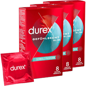 Презервативи Durex Feeling Slim Fit - презервативи Gossamer з тонким кроєм для інтенсивних відчуттів - 3 упаковки (3 x 8 шт. )