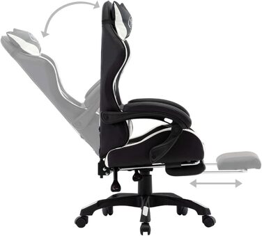 Ігрове крісло з підставкою для ніг, біла та чорна штучна шкіра, офісне крісло, крісло для відпочинку, письмове крісло для вітальні, офісу, спальні