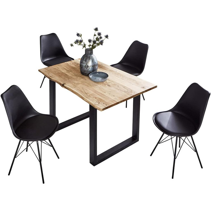 Обідній стіл SAM 100x70 см Billy, справжній живий край, обідній стіл з масиву акації натуральний колір, стіл з живим краєм та U-подібною рамою чорний 100 x 70 см натуральний колір / чорний