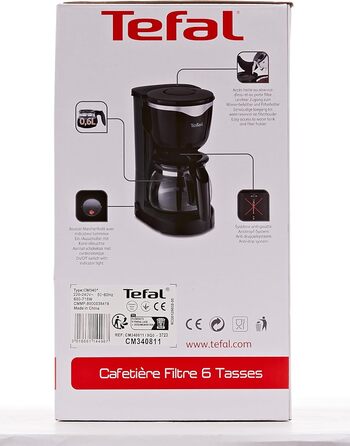 Скляна кавоварка Tefal CM3408 Mini (600 Вт, 6 чашок) чорна/нержавіюча сталь