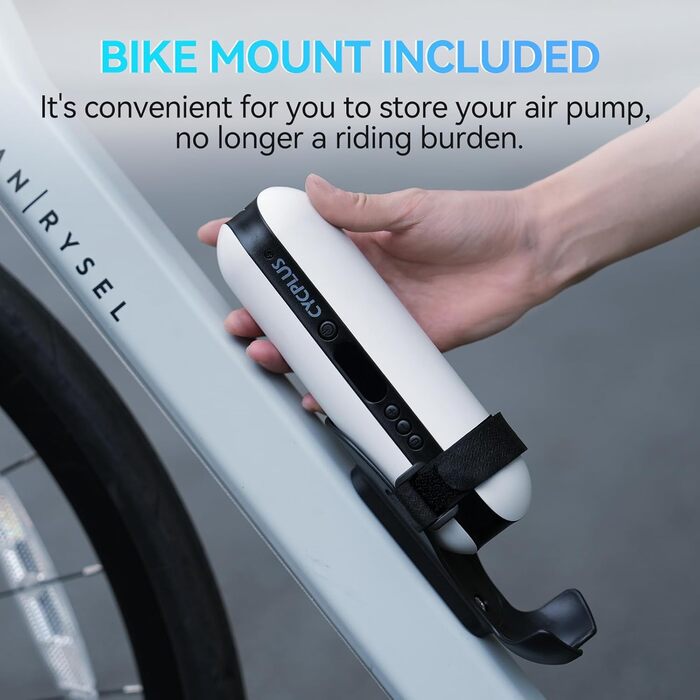 Повітряний насос CYCPLUS 150PSI Електричний компресор Портативний велосипедний насос Міні-насос для шин із цифровим світлодіодним дисплеєм Світлодіодне світло Акумуляторний літій-іонний акумулятор для всіх велосипедів, мотоциклів та автомобілів Білий