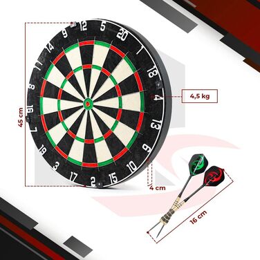 Мішень для дартсу з високоякісної сизалевої сталі З підвіскою та 6 дротиками, а також коробкою для зберігання Регульоване кільце з номером Діаметр 45 см Міцний матеріал для точних влучань