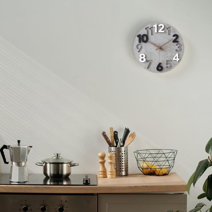 Настінний годинник Stellarize Великий без цокання Сучасний дерев'яний 3D кухонний годинник для вітальні дитячої кімнати офісу (30
