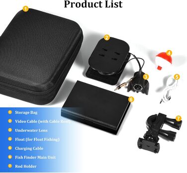Підводна рибальська камера з ехолотом, 4,3-дюймовим IPS-дисплеєм та 20-метровим кабелем, водонепроникна, ширококутна нічна камера з кутом огляду 220 для морської, річкової та підлідної риболовлі
