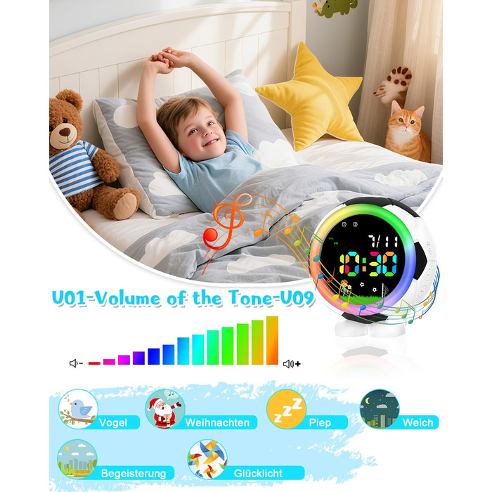 Дитячий будильник Juboos на батарейках, кварцовий будильник без цокання, з функцією повтору та нічним світлом, навчальний будильник для хлопчиків та дівчаток