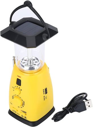 Сонячний кемпінговий ручний ліхтар, світлодіодний кемпінговий ліхтар з рукояткою, портативний аварійний ліхтарик з радіо та USB-кабелем, для відключення електроенергії, походів, риболовлі та аварійних вимикань