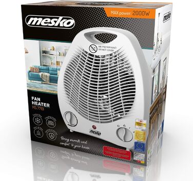 Тепловентилятор MESKO MS 7719 з 2 рівнями потужності 1000 Вт / 2000 Вт, охолодження повітря, подвійна функція, термостат, захист від перегріву, обігрівач для дому, ванної кімнати, кемпінгу, офісу