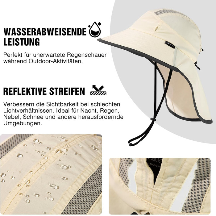 Сонячний капелюх TOP-EX L/XL з хвостиком для жінок, із захистом шиї, захистом від ультрафіолету, широкими полями, водонепроникний та складний, 96553Бежевий SM