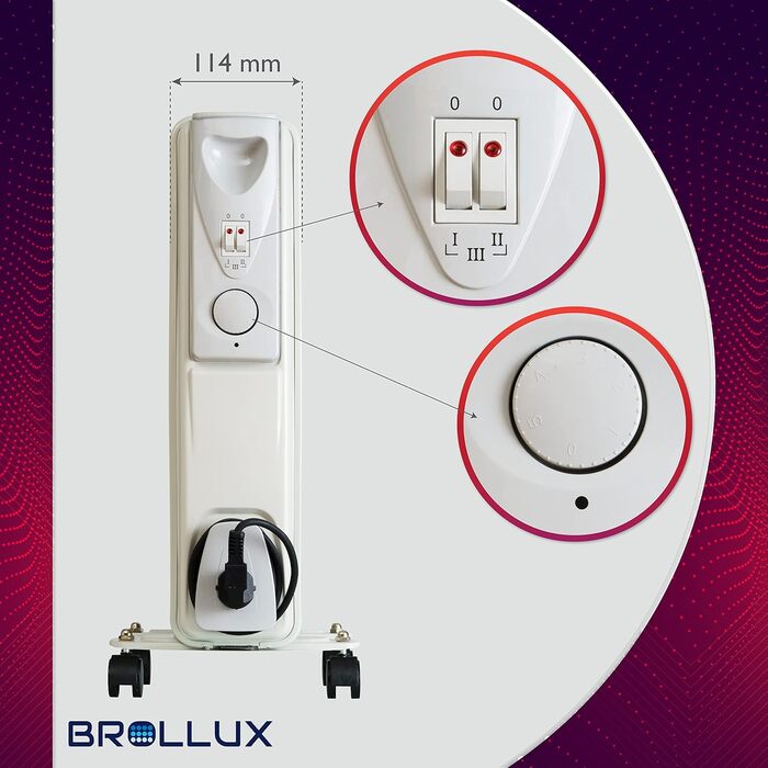 Електричний масляний обігрівач Brollux 1500 Вт, масляний радіатор, електричний обігрівач 7 ребер, портативний електричний нагрівальний елемент, нагрівальний пристрій, термостат, масляний обігрівач