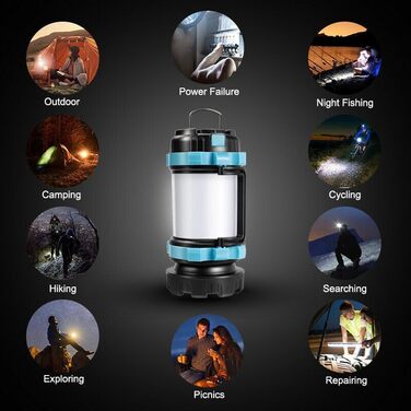 Акумуляторний світлодіодний кемпінговий ліхтар, суперяскраві портативні кемпінгові ліхтарі з гачком, регульована яскравість, кемпінговий ліхтар USB-C для походів, використання на свіжому повітрі, надзвичайних ситуацій, відключення електроенергії ()