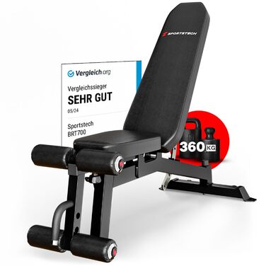 Силова лава Sportstech BRT700 для домашнього використання, похила та плоска лава 21-в-1 з жимовою лавою, вантажопідйомність 360 кг, тренажер для спини, жим лежачи, силові тренування, все тіло, домашній тренажерний зал, багатофункціональна лава BRT700 чорн