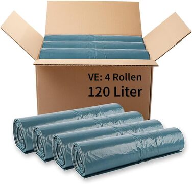 Сміттєві пакети Franz Mensch HygoClean Eco, 120 л, сині, 100 шт. LDPE, у рулоні, сміттєві пакети, довжина 110 см x ширина 70 см, сміттєвий пакет на 120 літрів, надзвичайно міцний