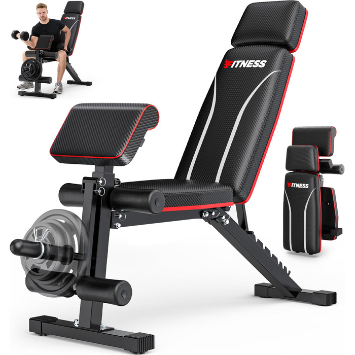 Регульована силова лава, складна силова лава, тренувальна лава 363 кг з подовжувачем для ніг, подушкою для проповідників та подовженим підголівником, багатофункціональне фітнес-обладнання для домашнього використання