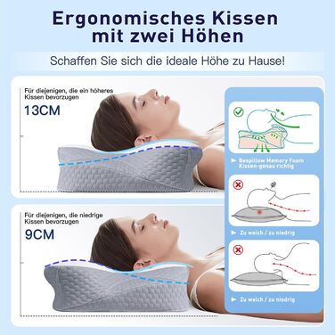Подушка для шиї Fwoueot, подушка з піни з ефектом пам&39яті, підтримуюча подушка для шиї, подушка для сну на боці, спині та животі, біла