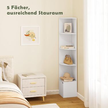 Кутова полиця WOLTU, книжкова шафа, окремостояча полиця, полиця для зберігання, полиця з дверцятами, з 5 полицями, виготовлена з інженерної деревини, для кабінету, спальні, вітальні, офісу, 29,5x158x29,5 см, білий, SK038ws