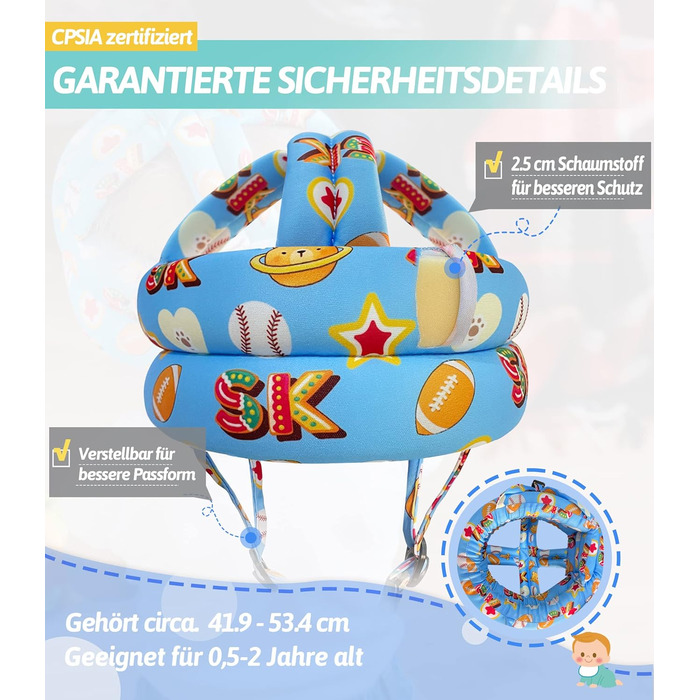 Дитячий шолом для повзання I Захист голови дитини від зіткнення I Дитяча захисна шапка для немовлят від 6 до 24 місяців дитяча лис