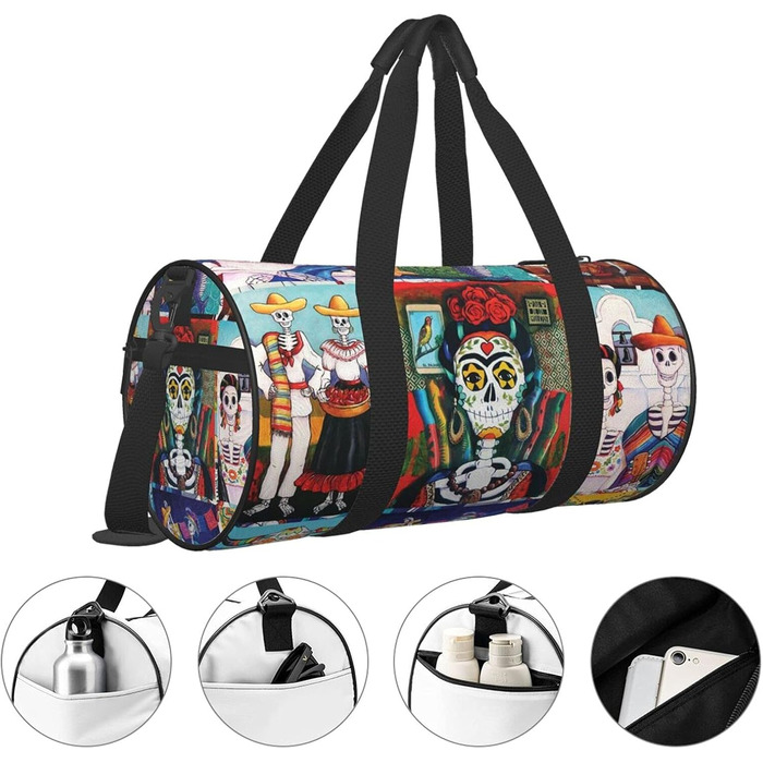 Сумка-мішок День Мертвих, спортивна сумка для фітнесу та подорожей, велика дорожня сумка для покупок, сумка на нічліг та на вихідні для жінок та чоловіків