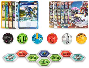 Ексклюзивний набір Storeo Bakugan 'Evolutions UNbox & Brawl 6 з 2 кулями платинової серії (Pyrus Dragonoid, Haos Wrath) та 4 основними кулями (Aquos Sharktar, Ventus Trox, Aurelus Viloch, Darkus Nillious)