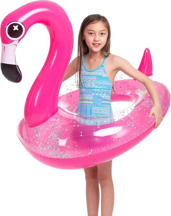 Надувний поплавок для басейну JOYIN Flamingo з блискітками, трубочки для плавання, веселі пляжні поплавки, іграшки для басейну, прикраси для дитячої літньої вечірки (95 x 82 x 94 см)